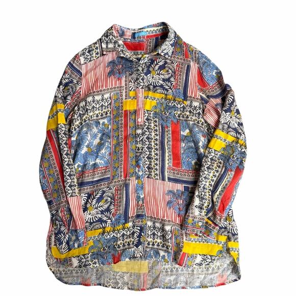 J. McLaughlin Brit Linen Long Sleeve Button Down in Palm Park Size Medium - Picture 7 of 13